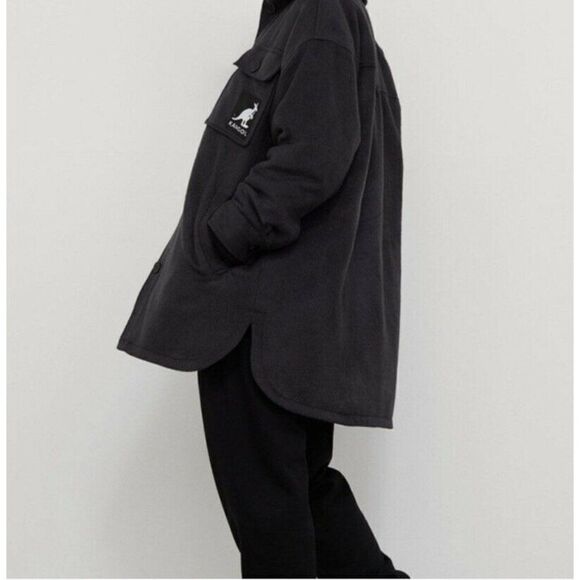 Kangol x‎ H&M Oversized Shacket Shirt Jacket Coat Size Small Black - Picture 2 of 7